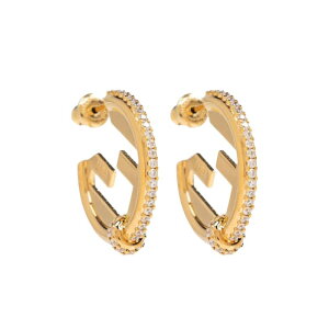 FENDI tFfB fB[X sAXECO 8AL080ATEPF089U FENDI EVER ROUND SMALL HOOP EARRINGS WITH CRYSTAL BEZELS F089U ORO SOFT/CRYSTAL onesize yE֐ōz