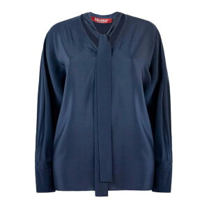 Max Mara Studio �}�b�N�X�}�[�� �X�e���f�B�I ���f�B�[�X �V���c�E�u���E�X 2526116051CACO045 Silk Crepe De Chine Blouse Blue 40 42 �y���������E�֐ō��z