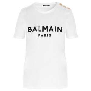 Balmain �o���}�� ���f�B�[�X T�V���c�E�J�b�g�\�[ BF1EF005BB02GAB Logo print T-shirt White/Black M S XS L XL 5XL 2XL 2XS 3XL 3XS 4XL �y���������E�֐ō��z