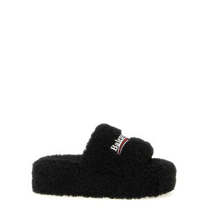 Balenciaga �o�����V�A�K ���f�B�[�X �T���_�� 762826W14C21096 'Furry Platform' slides Black IT36 IT37 IT38 IT39 IT40 36 37 38 39 40 �y���������E�֐ō��z