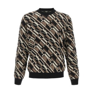 FENDI �t�F���f�B �����Y �j�b�g�E�Z�[�^�[�E�J�[�f�B�K�� FZX091AVO1F05AE 'Fendi Tape' sweater Brown IT48 IT50 IT52 IT54 48 50 52 �y���������E�֐ō��z
