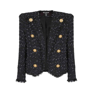yyVC[OXӍՍő80%OFF+P2{~zBalmain o} fB[X uU[EWPbg EF0SC226XL06EAB 8-Button Spencer Jacket In Polka Dot Tweed Black 38 40 yE֐ōz