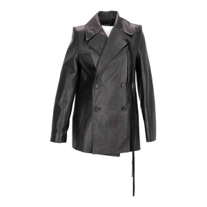 Ann Demeulemeester �A���h�D�������X�e�[�� ���f�B�[�X ���U�[&�t�@�[�W���P�b�g�E�R�[�g B0010824LT081099 Helen Leather Fitted Peacoat Black Black 42 40 �y���������E�֐ō��z
