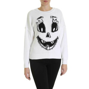 MOSCHINO ���X�L�[�m ���f�B�[�X �j�b�g�E�Z�[�^�[�E�J�[�f�B�K�� 090605032001 Pumpkin Face pullover in white White 40 38 42 �y���������E�֐ō��z