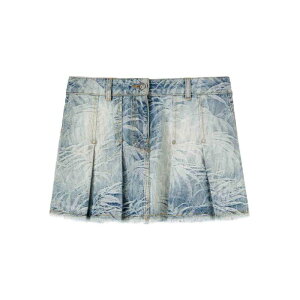 Palm Angels �p�[���G���W�F���X ���f�B�[�X �X�J�[�g PWYF019S25DEN0014440 Denim Mini Skirt With Jacquard Palms Blue 28 �y���������E�֐ō��z