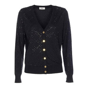 Elisabetta Franchi �G���U�x�b�^ �t�����L ���f�B�[�X �j�b�g�E�Z�[�^�[�E�J�[�f�B�K�� MK26B56E2188 Black Cardigan Buttons Closure Black 44 42 40 38 �y���������E�֐ō��z