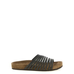 Brunello Cucinelli �u���l���E�N�`�l�� ���f�B�[�X �T���_�� MZGAG3157C101 'Precious Straps' slides Black 39 38 36 40 37 41 �y���������E�֐ō��z