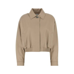 FENDI �t�F���f�B ���f�B�[�X ���U�[&�t�@�[�W���P�b�g�E�R�[�g FPJ875ARTZF0QD3 Cappuccino leather jacket Beige o Tan 40 �y���������E�֐ō��z