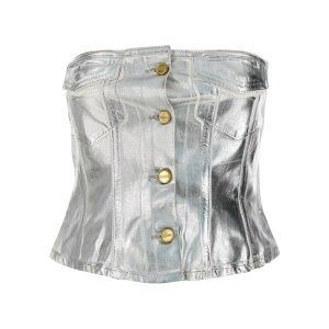 GANNI �K�j�[ ���f�B�[�X �^���N�g�b�v�E�L���~�\�[�� J1379151 Laminated denim bust Silver DE34 EU34 DE36 EU36 DE38 EU38 38 36 34 �y���������E�֐ō��z