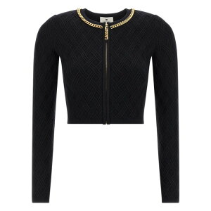 Elisabetta Franchi �G���U�x�b�^ �t�����L ���f�B�[�X �j�b�g�E�Z�[�^�[�E�J�[�f�B�K�� MK29B56E2110 Jewel zip puller cardigan Black IT40 IT42 IT44 38 40 42 44 46 48 �y���������E�֐ō��z