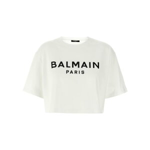 Balmain �o���}�� ���f�B�[�X T�V���c�E�J�b�g�\�[ BF1EE020BB02GAB Logo crop T-shirt White/Black S M 2XS L XS �y���������E�֐ō��z
