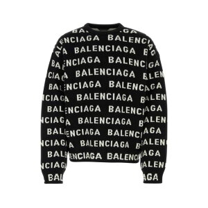 美品』BALENCIAGA ロゴ総柄ニットブラックメンズM バレンシアガ 