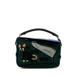 LOEWE ���G�x ���f�B�[�X �n���h�o�b�O�E�V�����_�[�o�b�O A510S21XD2MULTICOLORGREEN Embroidered fabric small Puzzle handbag Printed onesize �y���������E�֐ō��z