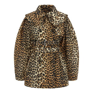 GANNI �K�j�[ ���f�B�[�X �R�[�g A1010074859 'Leopard Duchesse Nylon Short' trench coat Brown EU34 EU36 EU38 EU40 FR30 FR32 FR34 FR36 FR38 FR40 FR42 FR44 FR46 FR48 FR50 FR52 FR54 FR56 FR58 34 36 38 40 �y���������E�֐ō��z