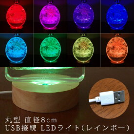 【MAX50%オフ SALE】USB接続 木製(直径：8cm) LEDライト（ミックス）ON/OFF スイッチ付きハーバリウム 台座 レインボー マルチカラー ステージ 非回転 丸 円 円形 丸型 スタンド 照明 光る ボトル アクスタ 小さめ ディスプレイ 装飾