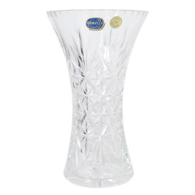 【中古】 ボヘミアングラス フラワーベース 花瓶 チェコスロバキア ガラス工芸 クリスタル彫刻 クリスタルガラス(24%PbO) クリア 80029/12203/10 NT 美品 Aランク