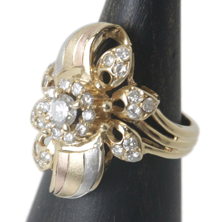 楽天市場】【中古】 フラワーモチーフ ダイヤリング 指輪 K18×Pt900  