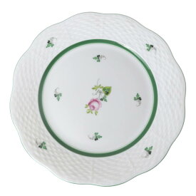 【中古】 HEREND ヘレンド ウイーンのバラ プレート デザート皿 ホワイト×グリーン 直径約19cm NT 美品 ABランク