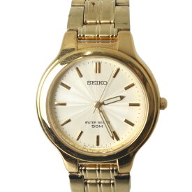 【中古】 SEIKO セイコー メンズクオーツ 腕時計 ゴールド V701-2H10 腕回り約17.5cm ベルト幅17mm ケース35×40.5(mm) NT Bランク