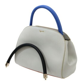 【中古】 agnes b/アニエスベー マルレーヌ ハンドバッグ 替えハンドル付き ホワイトグレー NT-mi Bランク