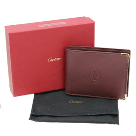 【中古】 Cartier/カルティエ 二つ折り財布 マストライン ボルドー 保存袋、箱付き NO Sランク