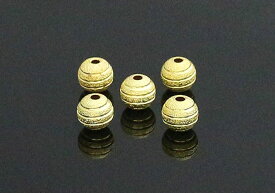 (6個入)roli-07Gライン彫りビーズ　浅金色（7mm）パーツ メタル バラ売りメール便発送可