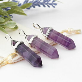 パープルフローライト 両剣ポイント ペンダントトップ ネックレス 天然石 パワーストーン ダブルポイント