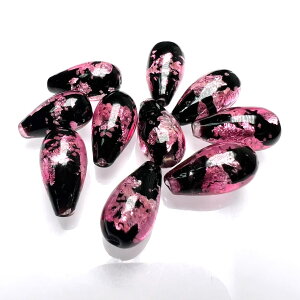 ホタルガラス しずく 8mm*15mm ワインレッド 10粒セット ドロップ とんぼ玉 蓄光 夜光タイプ 送料無料