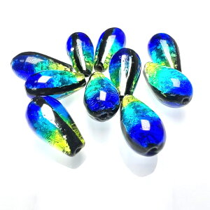 ケラママリン しずく 8mm*12mm 10粒セット ホタルガラス ドロップ とんぼ玉 蓄光 夜光タイプ 送料無料