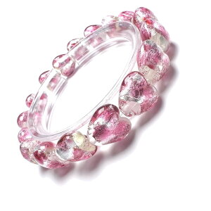 ホタルガラス 12mm ハート型 ブレスレット クリアピンク とんぼガラス とんぼ玉 送料無料