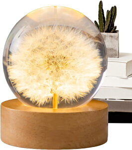 ベッドサイドライト クリスタルボール ナイトランプ 小型 軽量 USB充電式 間接照明 おしゃれ 授乳 ライト タンポポ/デ(wu147)