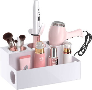 ヘアツール収納ボックス ドライヤーホルダー ホワイト アクリル ヘアドライヤー スタイリングラック バスルーム アクセサリー(wv056)
