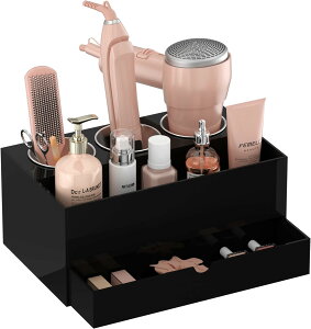 ドライヤーホルダー ド ライヤースタンド 引き出し付き 黒い 耐熱800℃カップ付き、安定性が高い ヘアアイロン 収納・洗面(wv075)