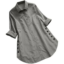ブラウス シャツ レディース ロングトップス 大きいサイズ ゆったり Tシャツ 長袖 カジュアル シンプル ワイシャツ ボタ