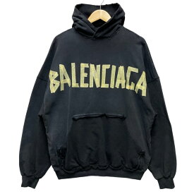 BALENCIAGA バレンシアガ 2023 / 744190 TAPE TYPE RIPPED POCKET OVER SIZED HOODIE テープロゴ ダメージ加工 パーカー 正規品 / 34331【中古】
