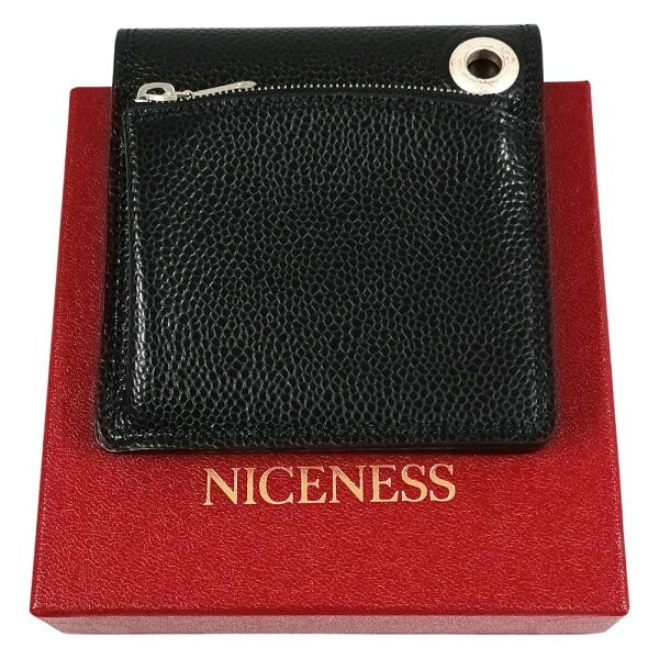 NICENESS ナイスネス TODD NN Fold Wallet ２つ折り レザー ウォレット ブラック 正規品 / 41382【中古】