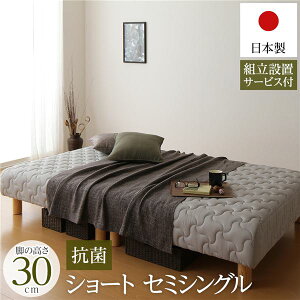 脚付きマットレス セミシングルベッド ショート丈 セミシングル 脚30cm 分割型 組立設置サービス付き 国産 ポケットコイル 竹炭抗菌・防臭仕様 小さい 短い 狭い部屋 子供用ベッド マットレ