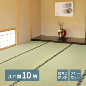 自分で切れる い草上敷き 撥水 江戸間 10帖 10畳 約352×440cm フリーカット上敷き 敷物 和室 ござ ゴザ い草カーペット 井草 イグサ いぐさ イ草 フローリング DIY 裏張り 畳交換 畳替え 表替え 春夏秋冬用