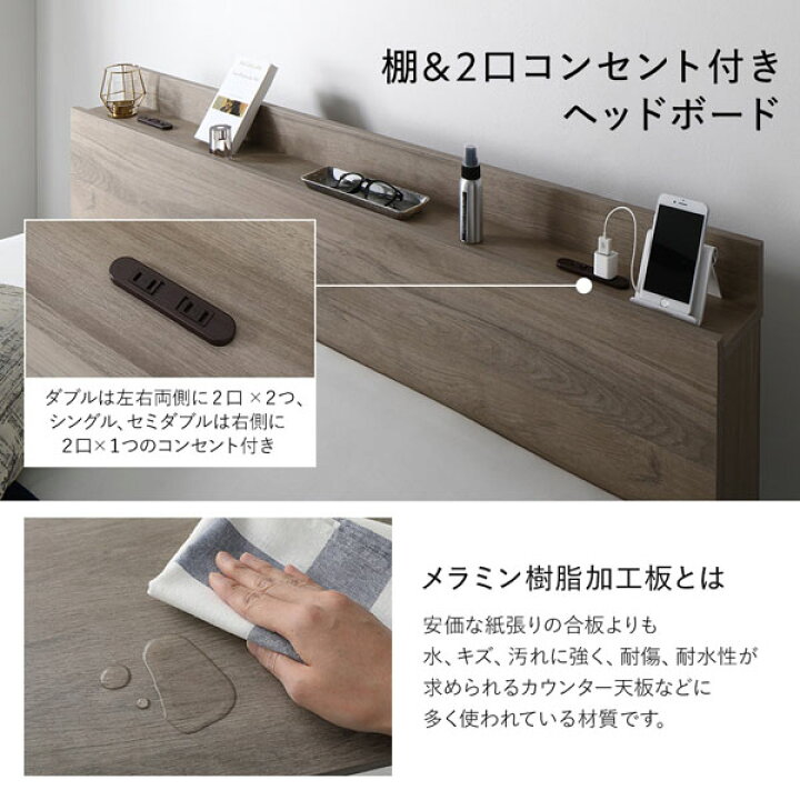 楽天市場】ベッド ダブル 黒 ブラック 収納 マットレス付き ポケット 