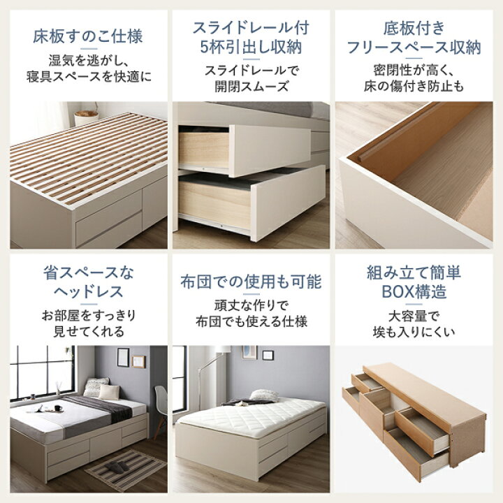 楽天市場】組立設置付き 収納 セミシングル ベッド ヘッドレス 