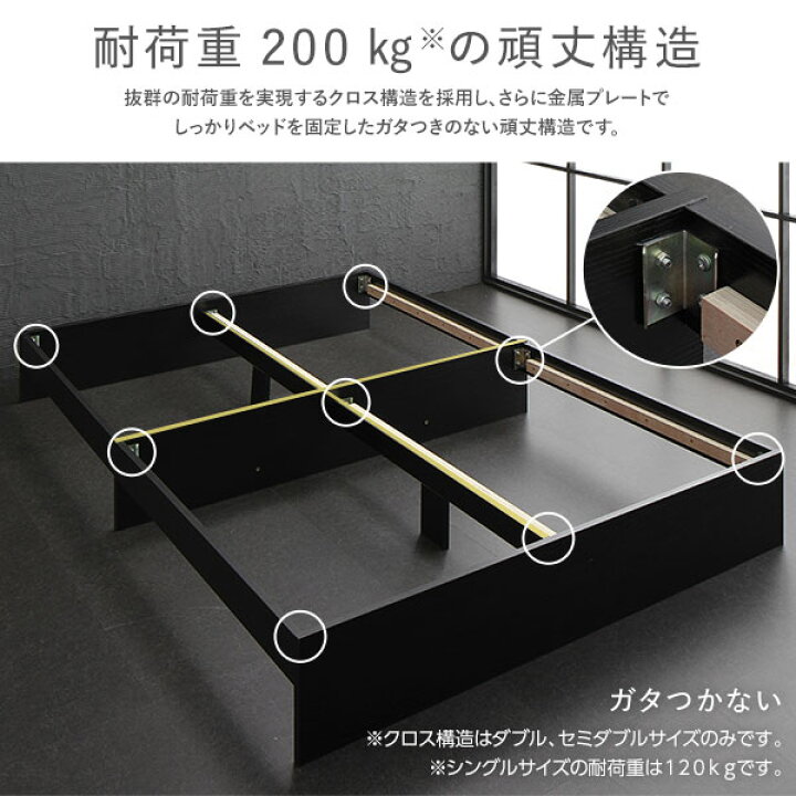 楽天市場】ダブルベッド ヘッドレス ベッド ダブル 収納付き ベッド 