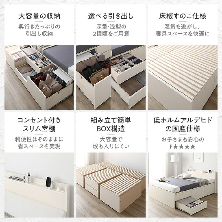 楽天市場】組立設置付き ベッド ダブル 収納 ベッドフレームのみ 