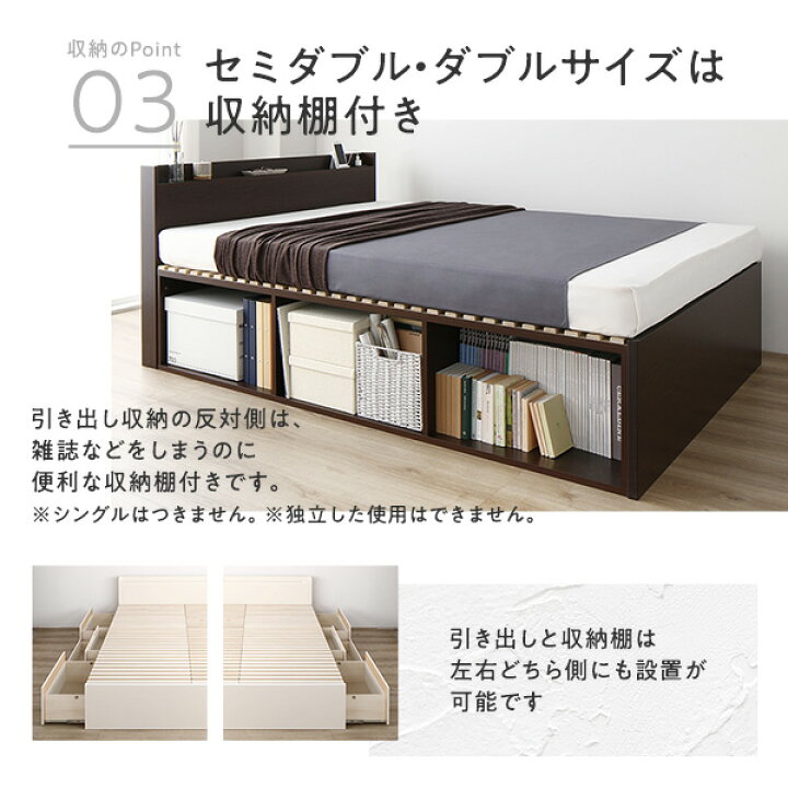 楽天市場】組立設置付き ベッド ダブル 収納 ベッドフレームのみ 