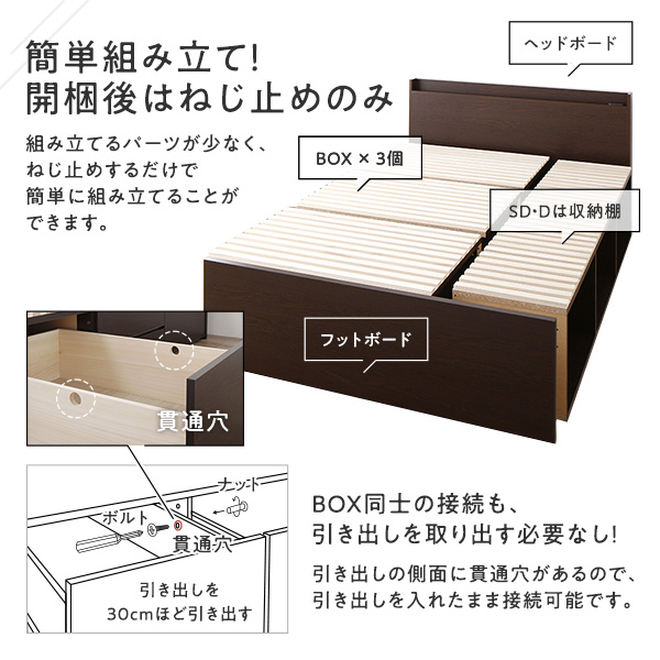 楽天市場】組立設置付き ベッド ダブル 収納 ベッドフレームのみ