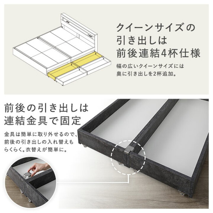 楽天市場】ベッド 収納付きベッド ダブル 2層ポケットコイルマットレス 