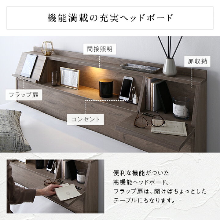 楽天市場】セミダブル ベッド 2台セット 収納付きベッド ワイドキング 