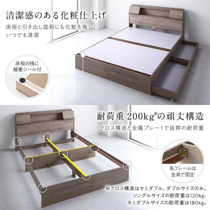 楽天市場】セミダブル ベッド 2台セット 収納付きベッド ワイドキング 