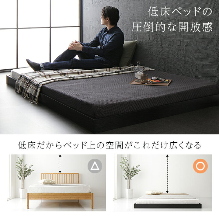 楽天市場】ヘッドレス ベッド ダブル ローベッド ベッドフレームのみ 