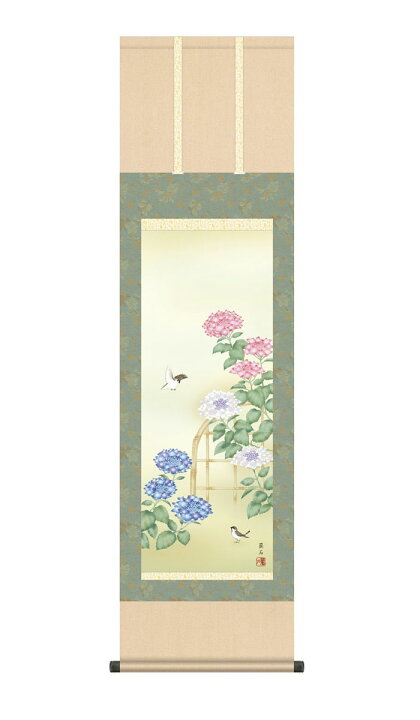 楽天市場】掛け軸 掛軸 紫陽花 あじさい 幅44.5×高さ約164cm 高見蘭石 