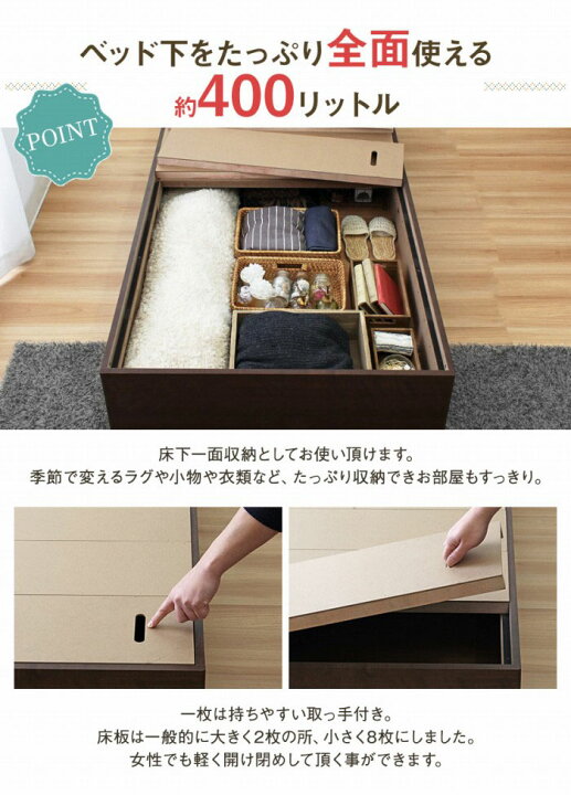 楽天市場】ヘッドレスベッド シングルベッド 収納付きベッド 